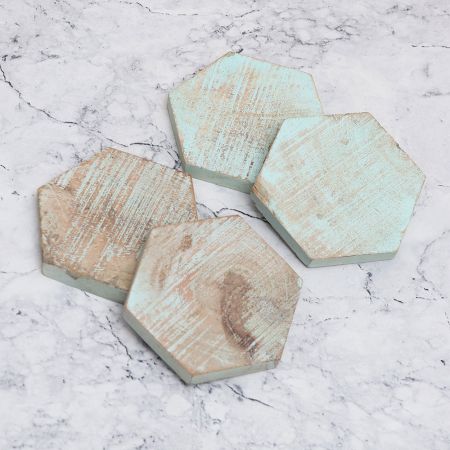 Modern Hexagon Shaped Wooden Coasters - Pack of 4